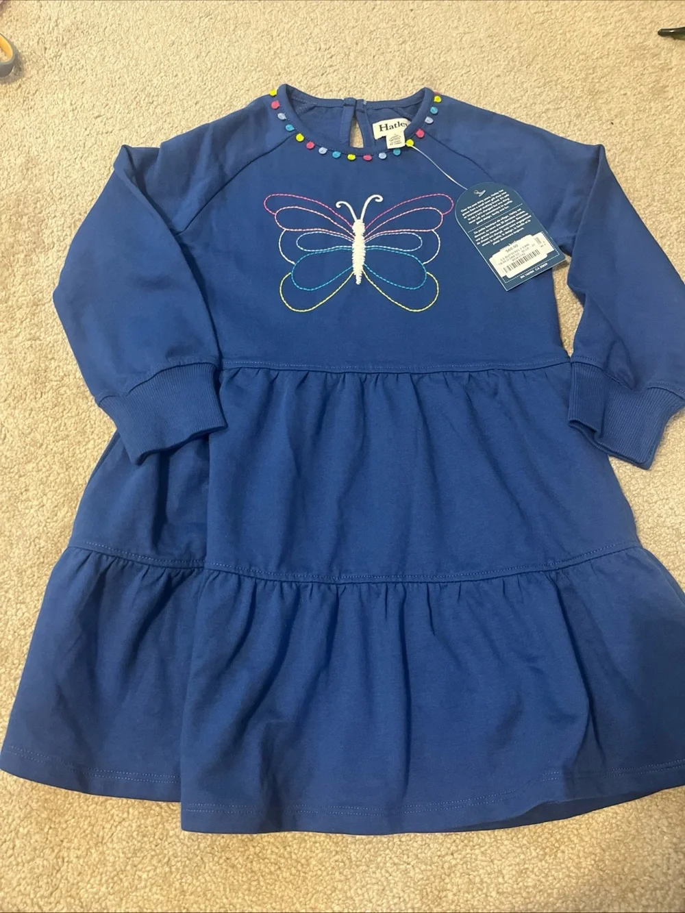 NWT Girls Hatley Blue Groovy Butterfly Tiered Dress Colorful Embroidery size 4